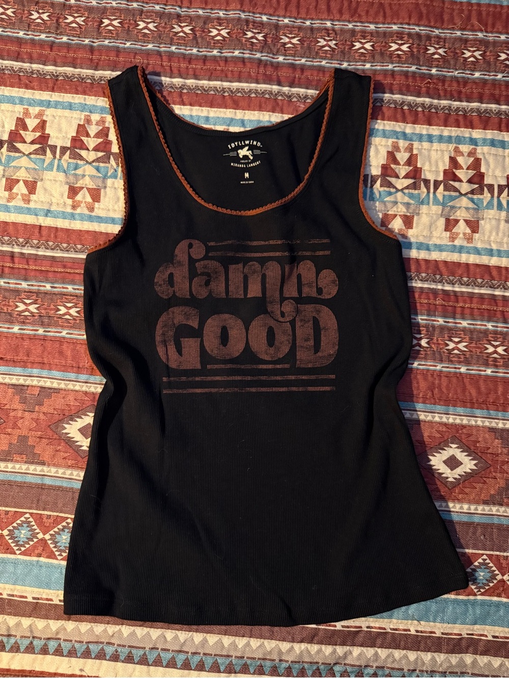 Idyllwind Black Tank Top with Brown 'Damn Good' Graphic size medium